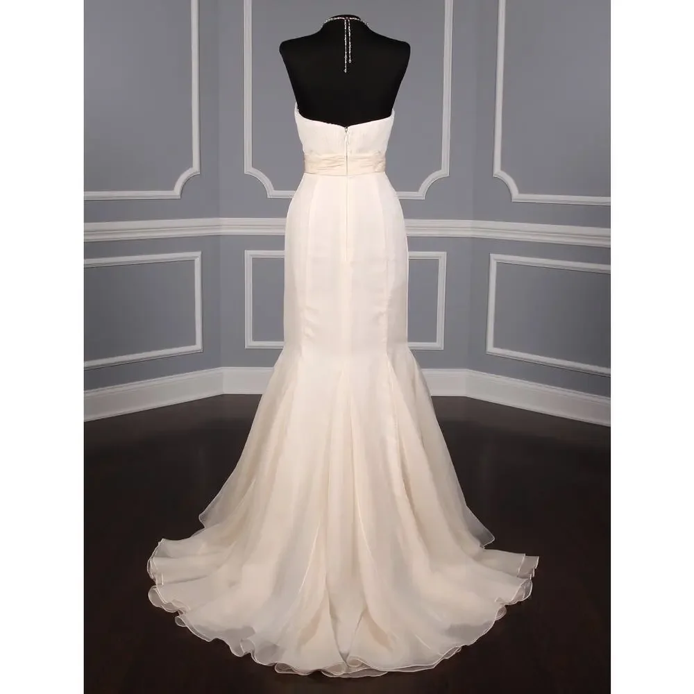 Anne Barge Firebird Strapless Blush Mermaid Organza Lace Wedding Dress Gown 4 - Picture 8 of 13